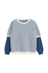 BLAUER BAUMWOLLE KASCHMIR SCHACHBOARD PATCHWORK PULLOVER FÜR JUNGEN