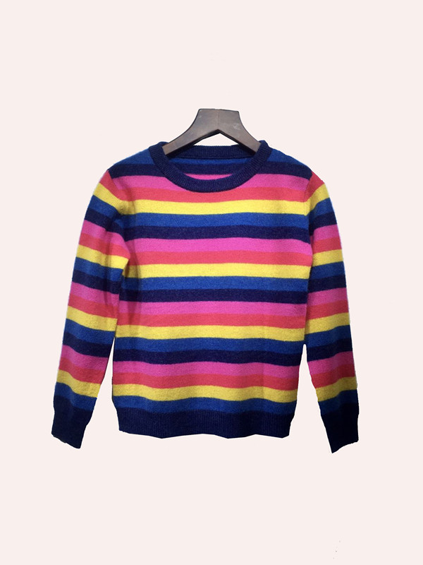 Kinderpullover aus reinem Kaschmir mit dreifarbigen Streifen